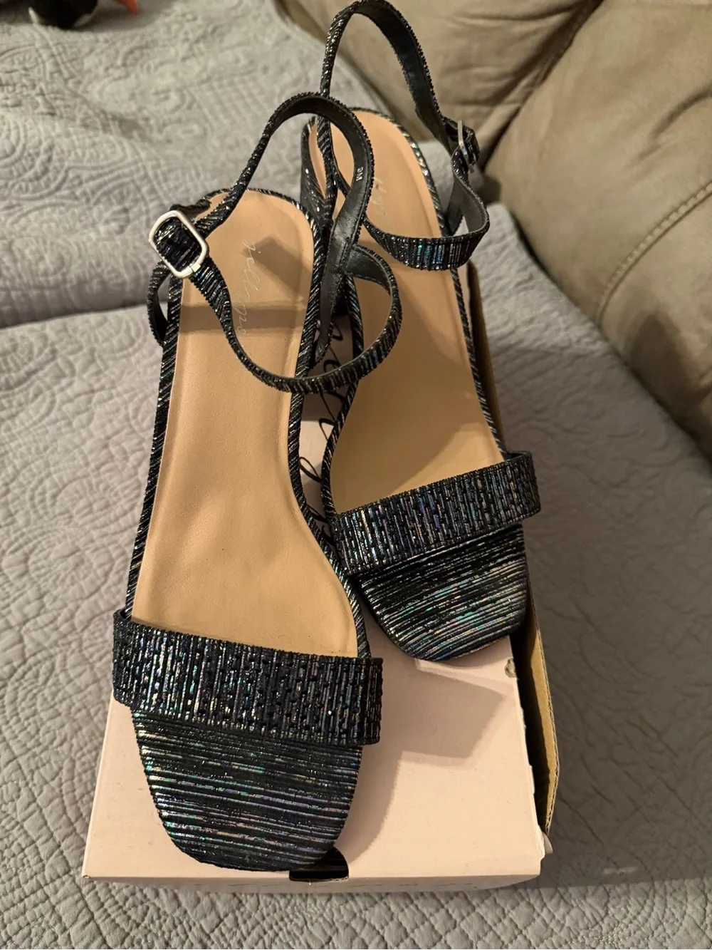 Jellypop Black Iridescent Strappy Block Heels